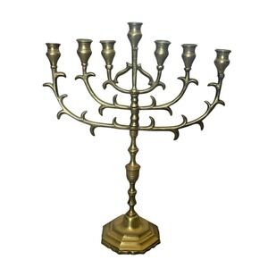 Temple Menorah - 15 Inch Height  7 Branches Brass Jerusalem Menorah